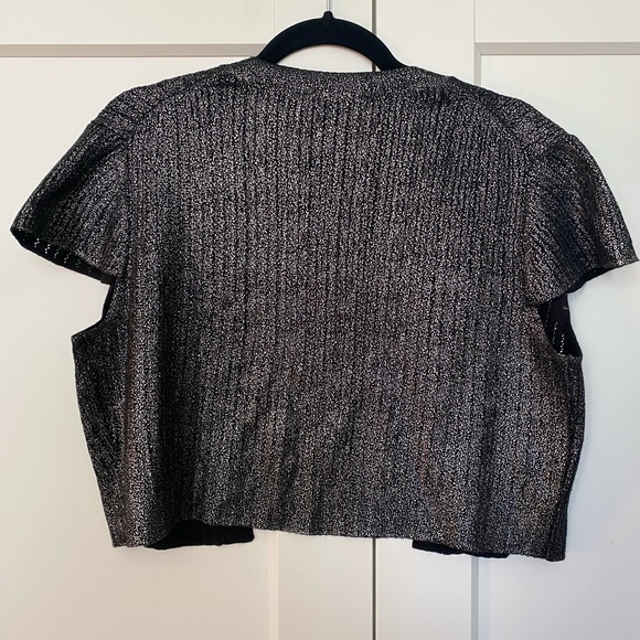 BCBG Max Azaria black & silver cap-sleeve cardigan size M - Picture 5 of 5